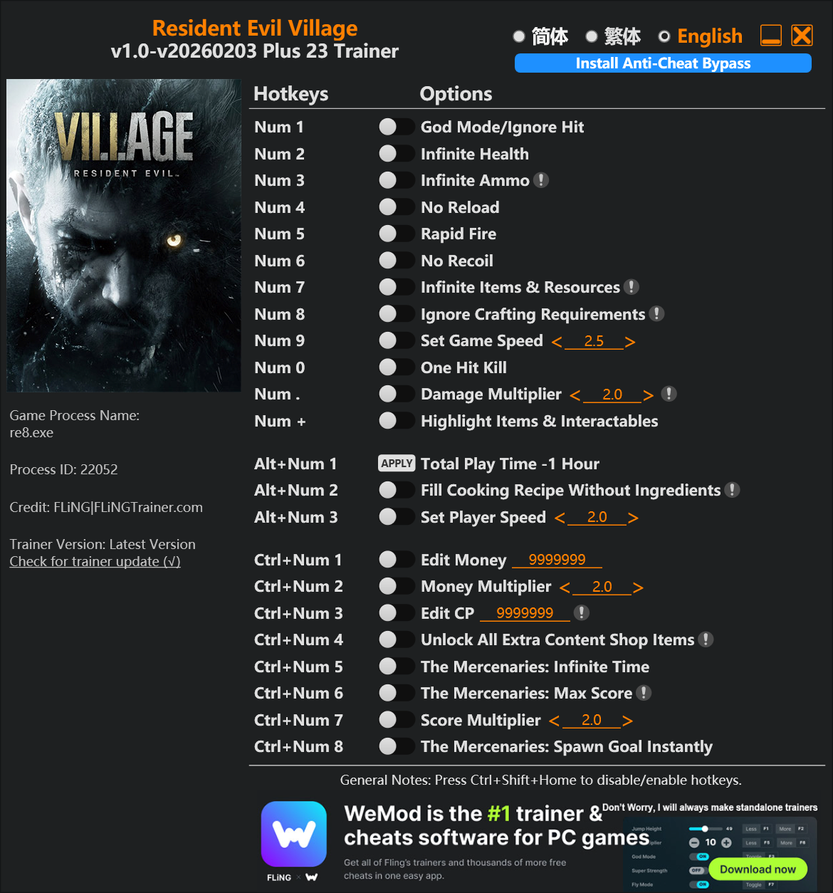 바이오하자드 빌리지 트레이너 +23 FLiNG [v1.0-v20260203+] 다운로드 - 1