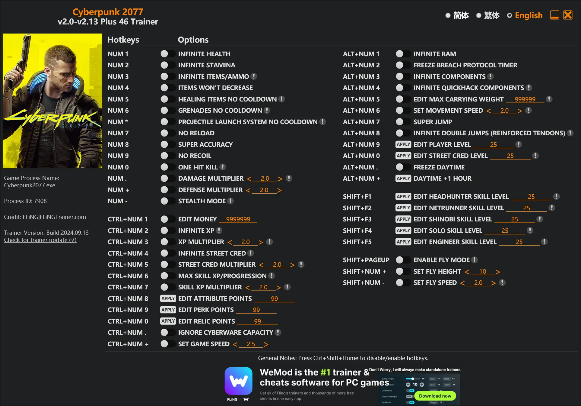 사이버펑크 2077 트레이너 +46 FLiNG [v2.0-v2.13+] 다운로드 - 1